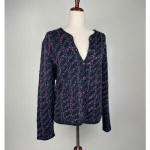 90s VTG Cardigan Sweater Womens L Black Purple Fuzzy Knit Whimsigoth Academia